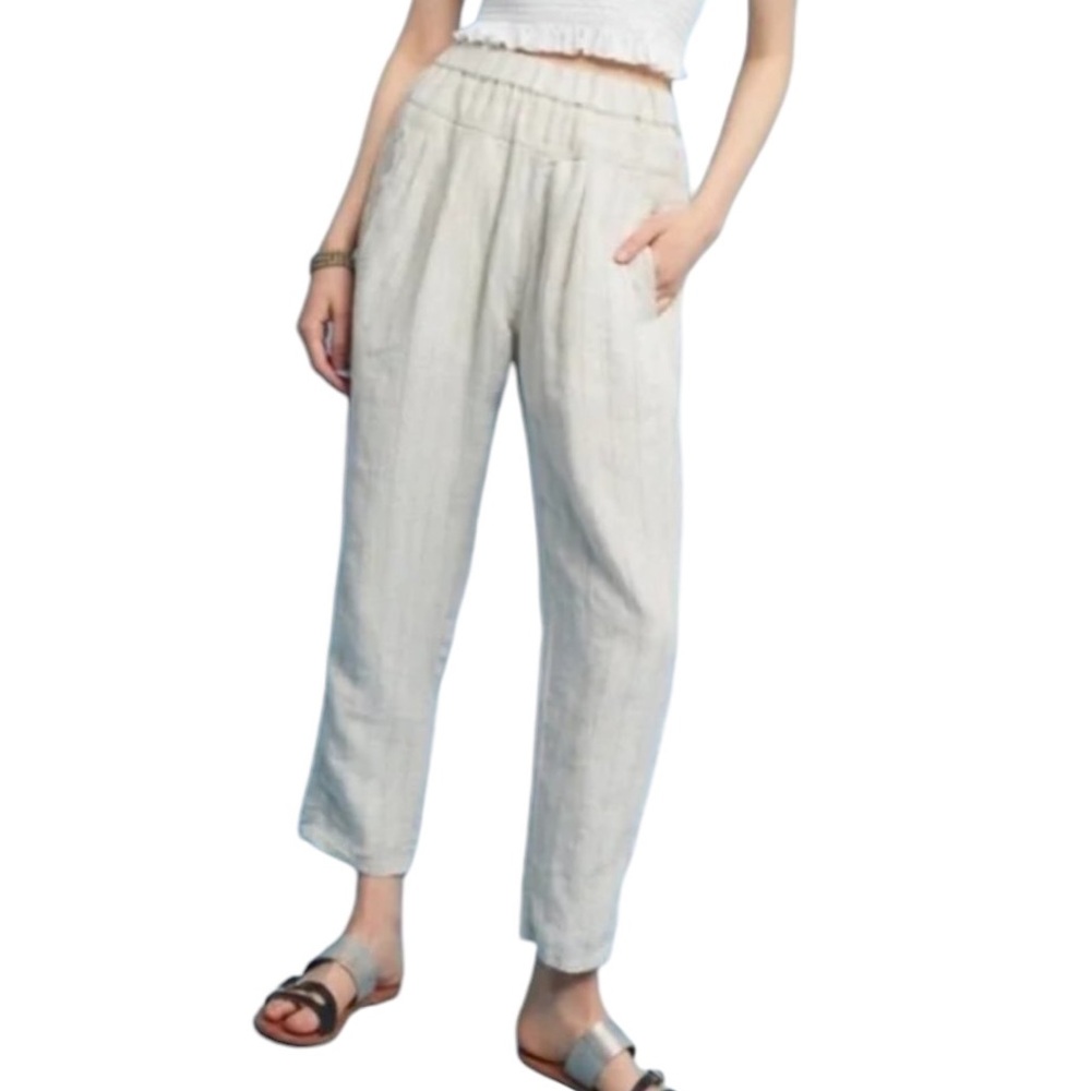 Anthropologie Hei Hei Francois Tan & Off White Striped Linen Baggy Crop Pants  M